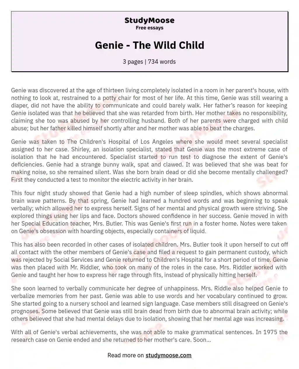 Genie - The Wild Child essay