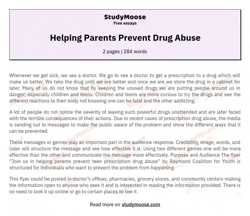 Helping Parents Prevent Drug Abuse essay