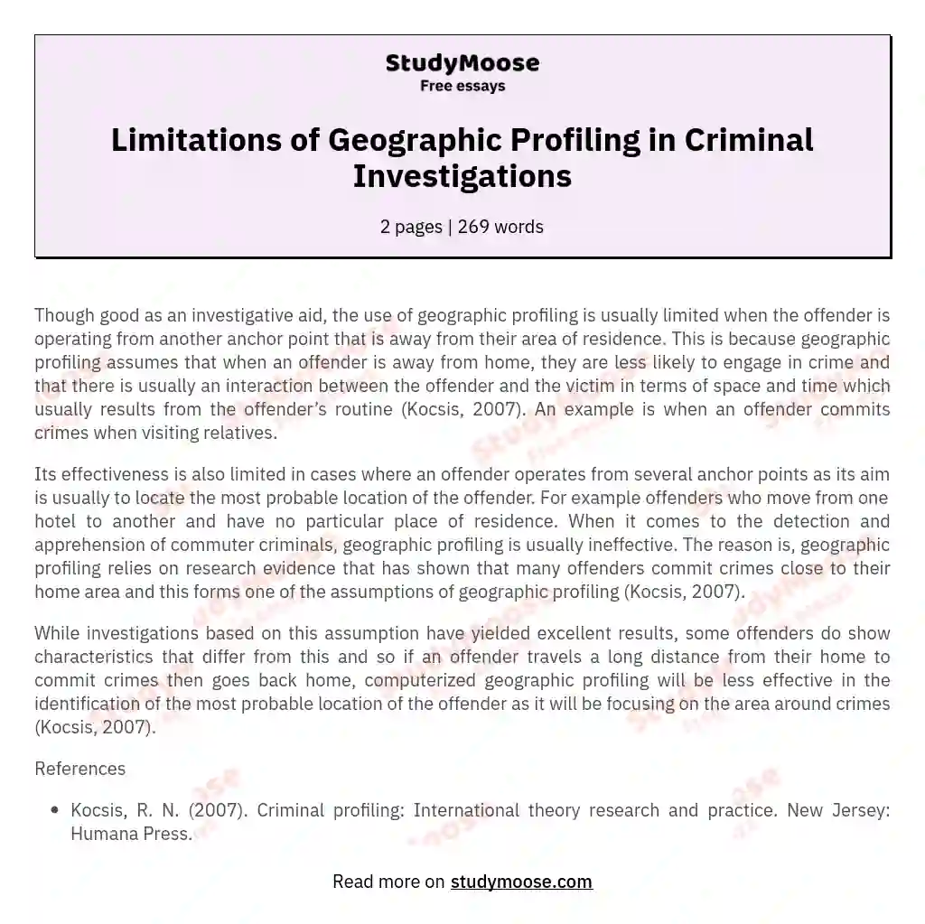 Limitations of Geographic Profiling in Criminal Investigations essay