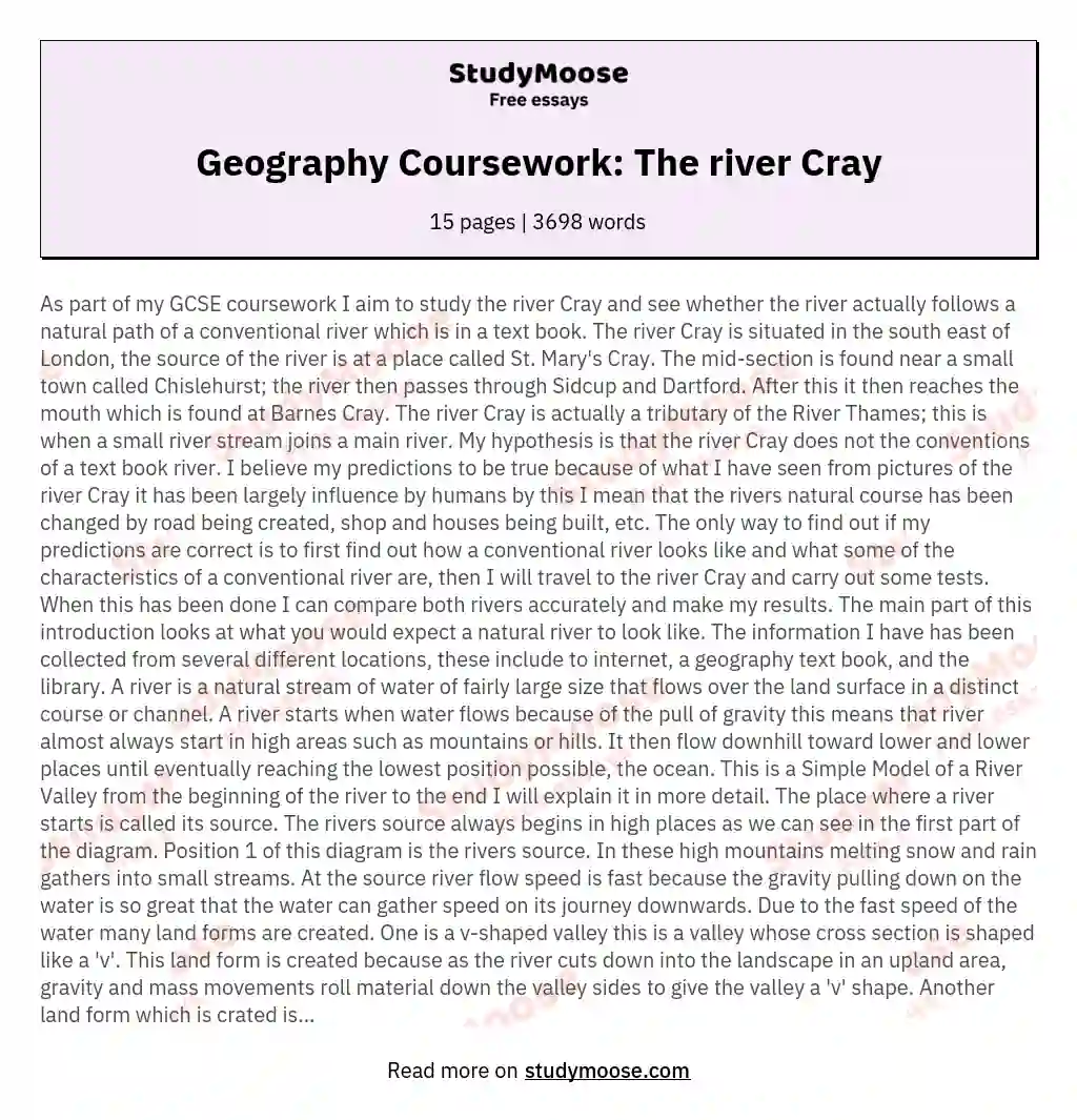 Geography Coursework: The river Cray essay