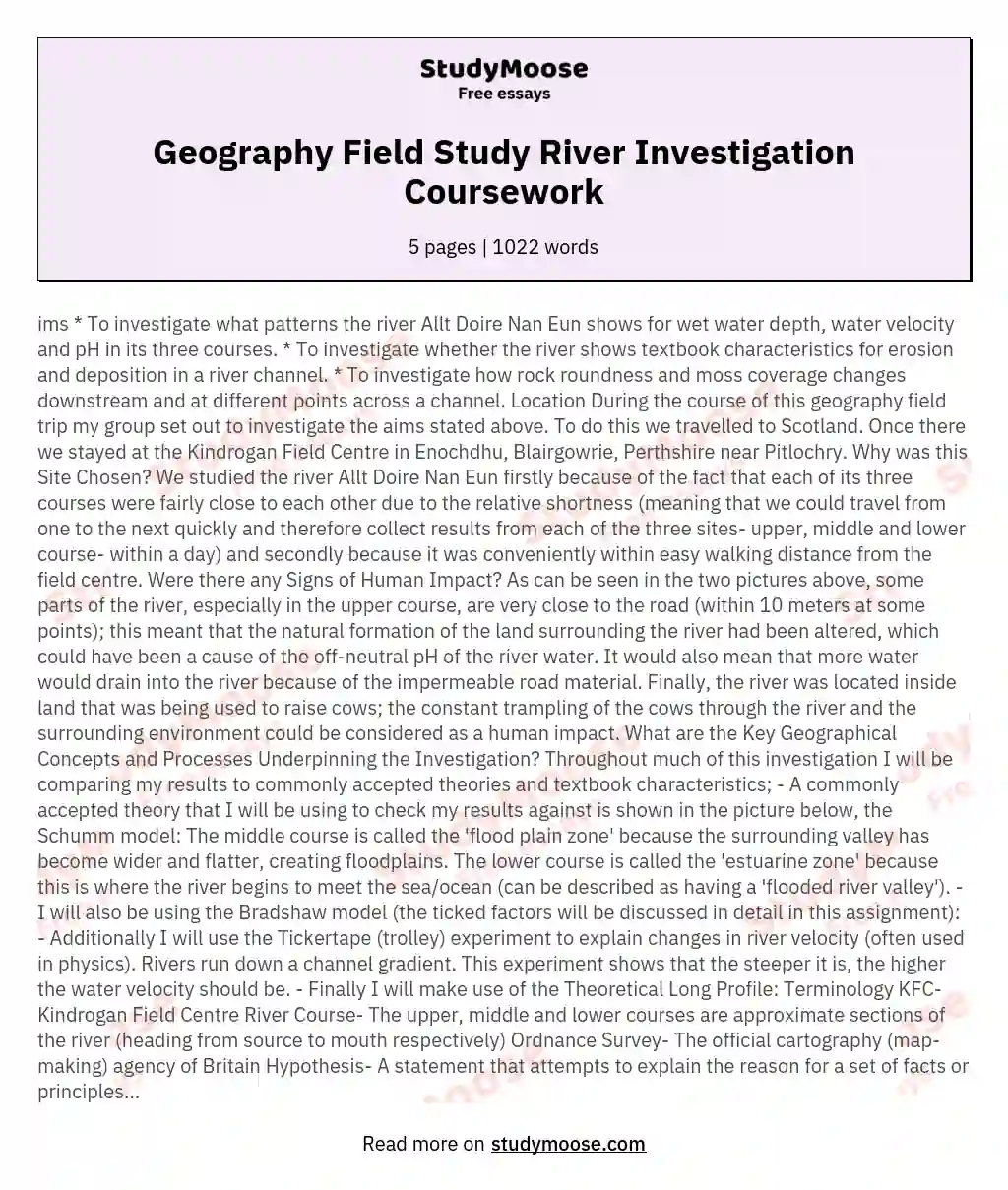 Geography Field Study River Investigation Coursework