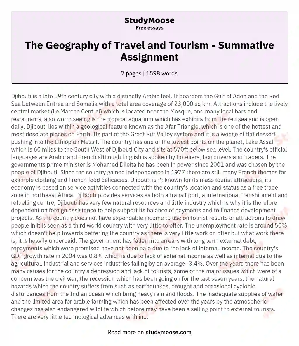 The Geography of Travel and Tourism - Summative Assignment