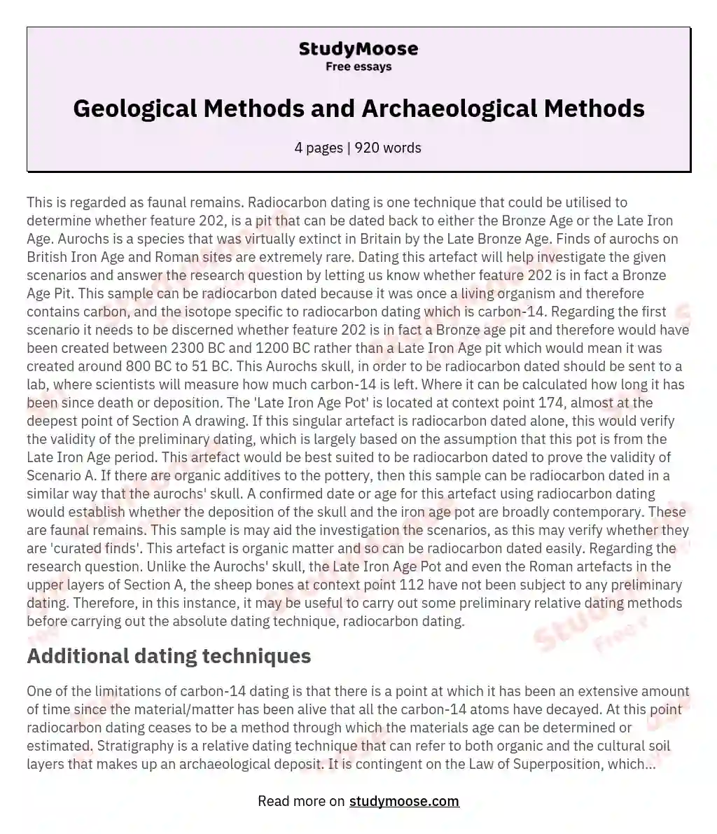 Geological Methods and Archaeological Methods essay