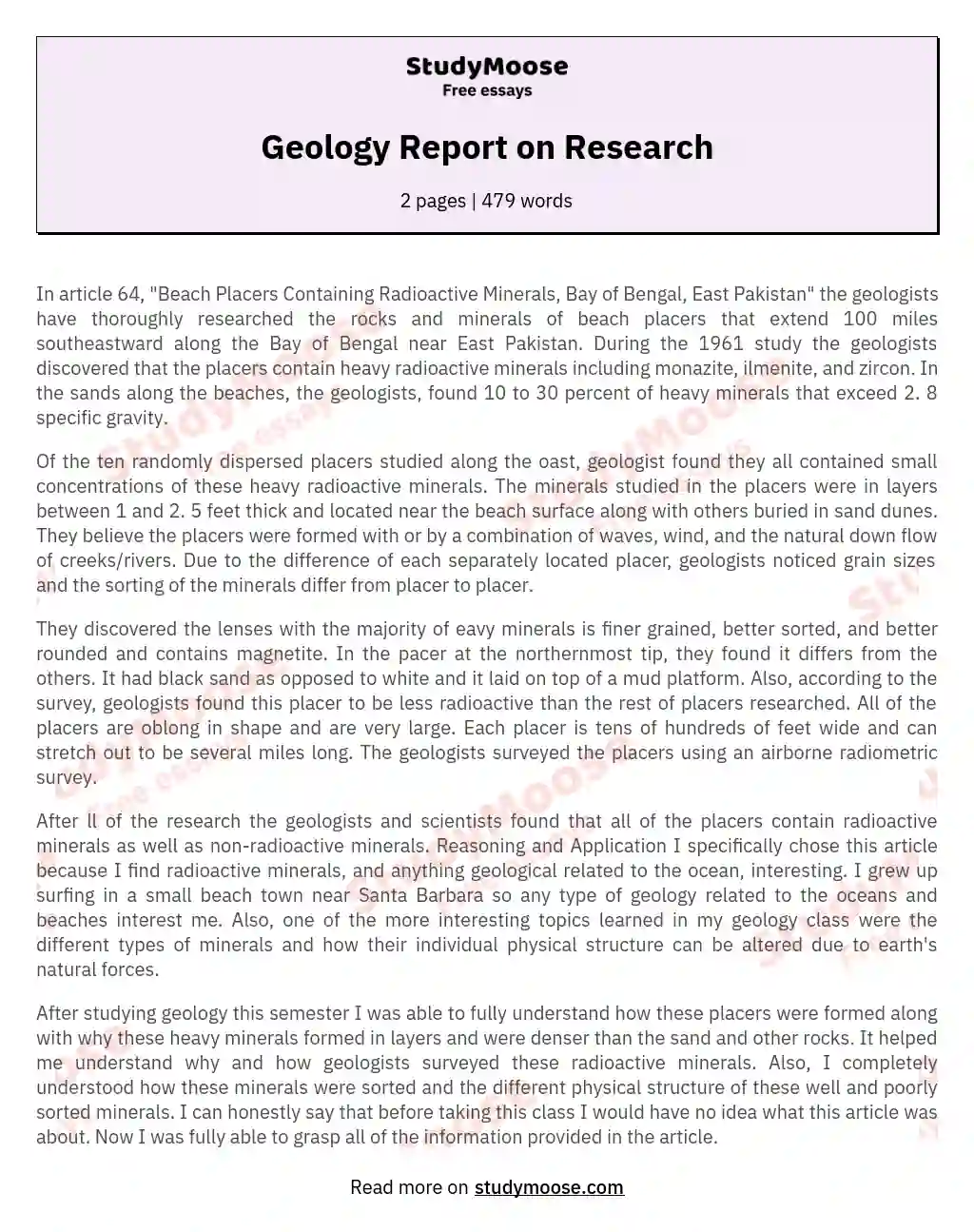 Geology Report on Research