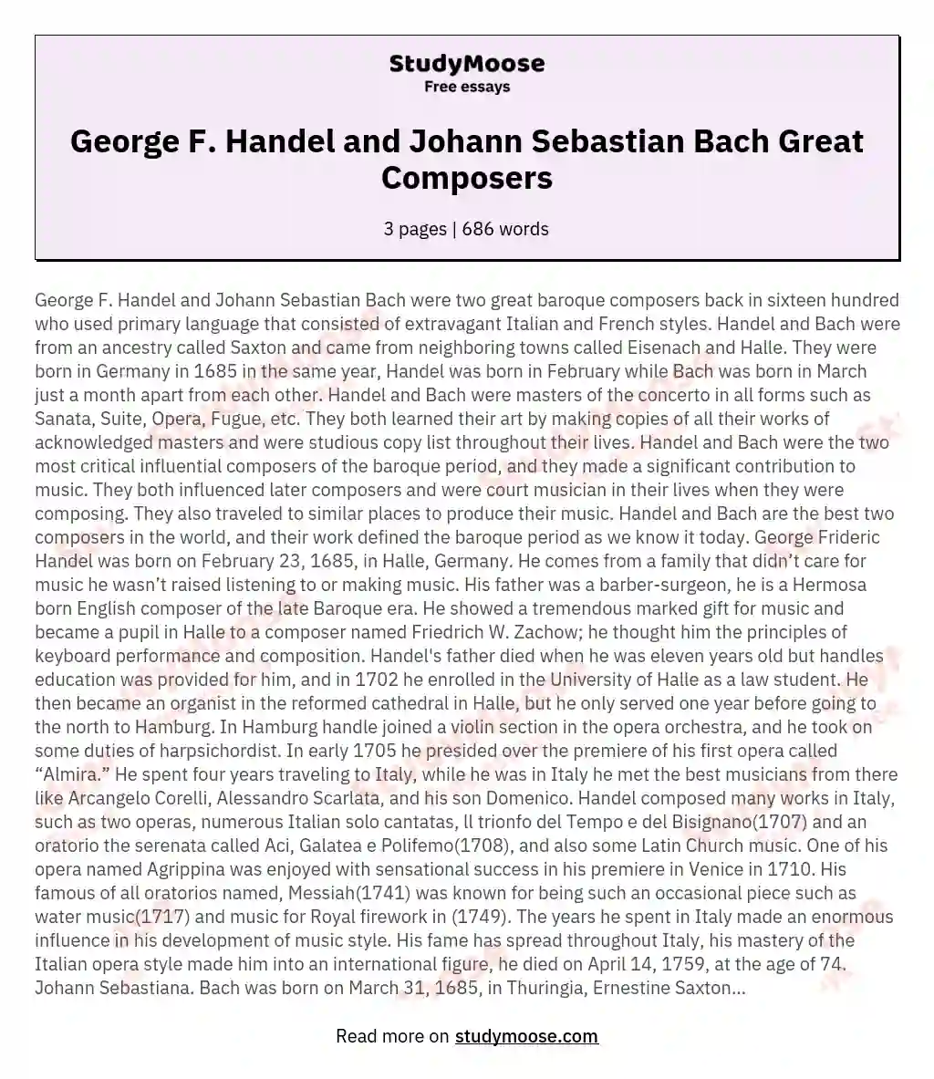 George F. Handel and Johann Sebastian Bach Great Composers