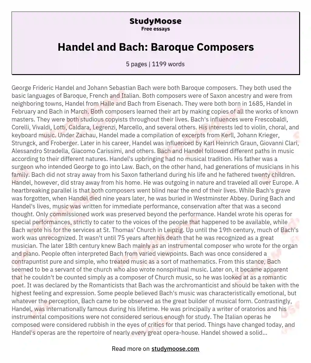 Handel and Bach: Baroque Composers essay