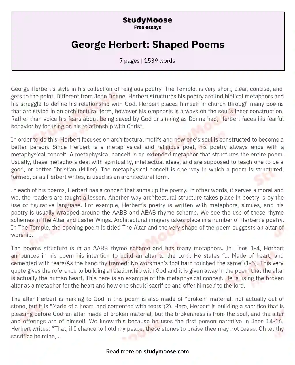 George Herbert: Shaped Poems essay