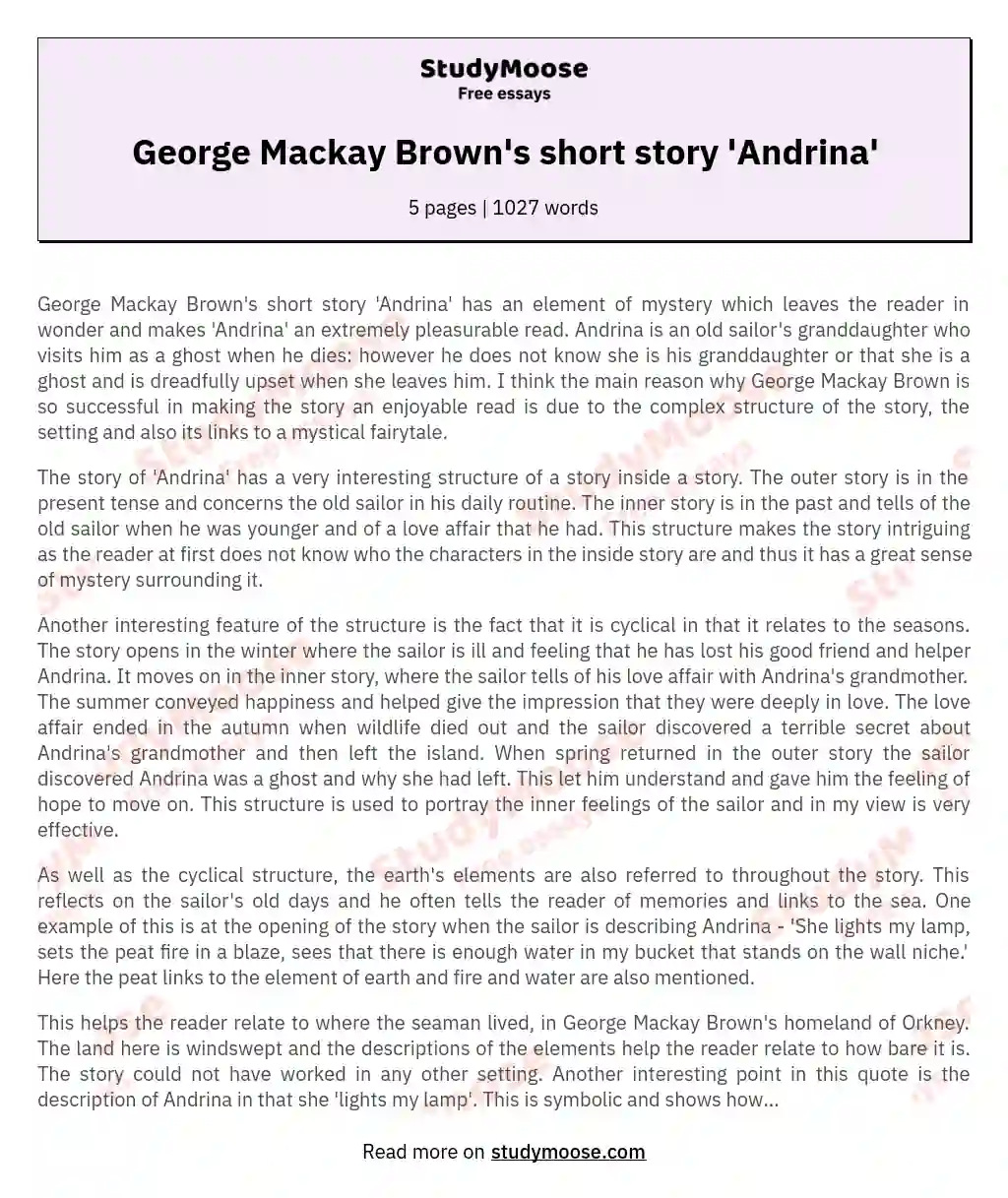 George Mackay Brown's short story 'Andrina' essay