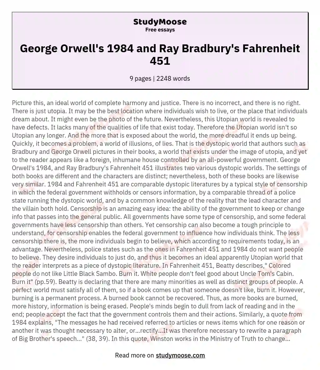 George Orwell's 1984 and Ray Bradbury's Fahrenheit 451 essay