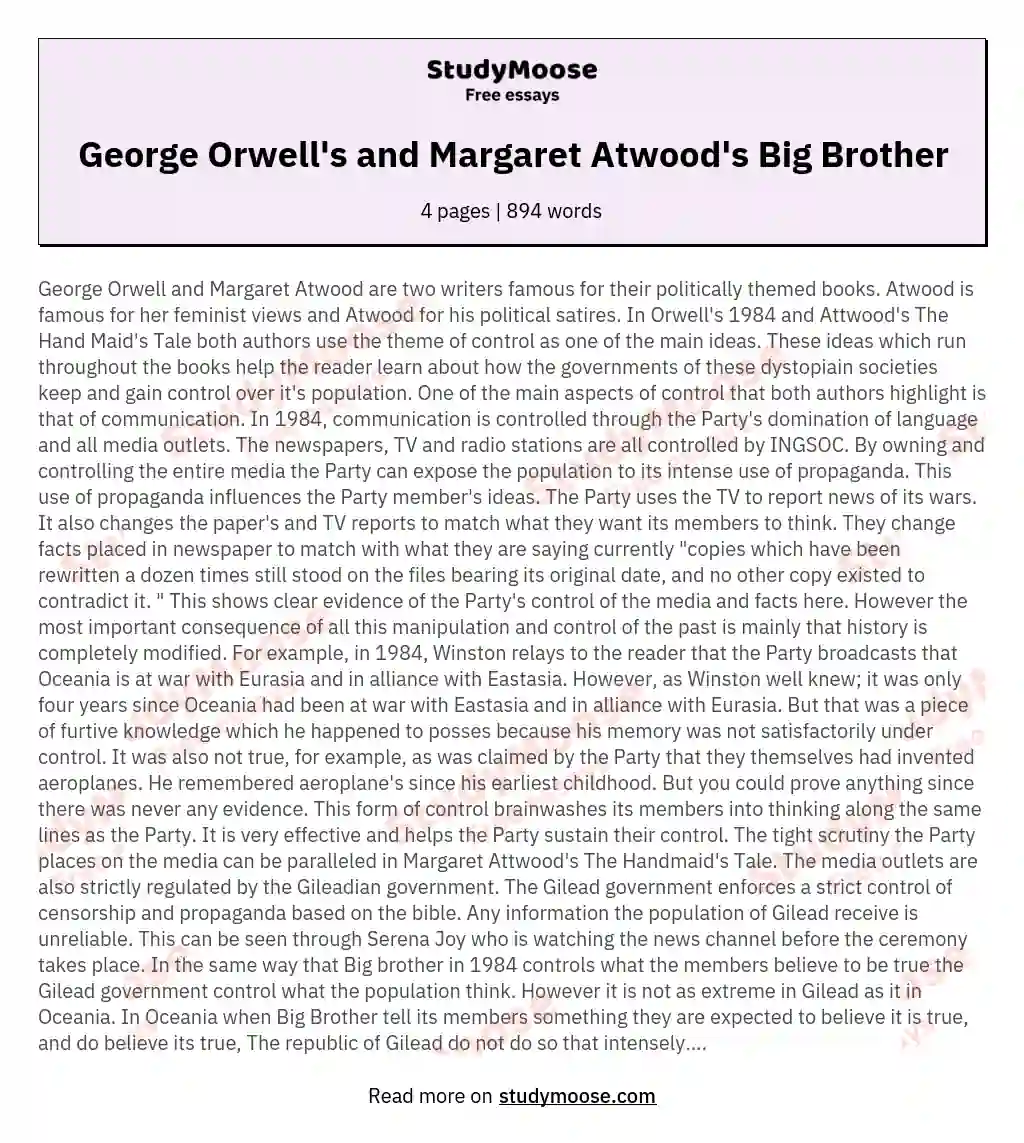 George Orwell's and Margaret Atwood's Big Brother essay