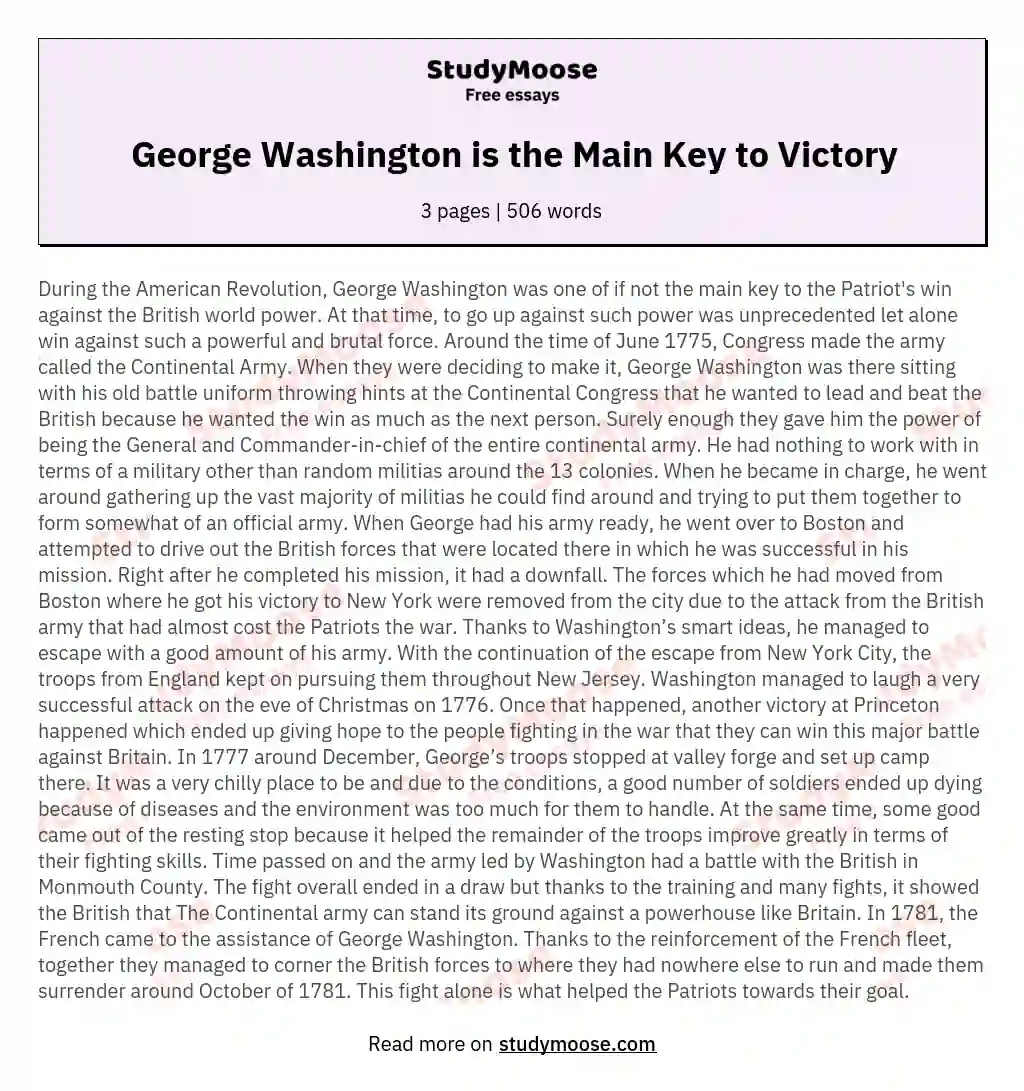 George Washington is the Main Key to Victory essay