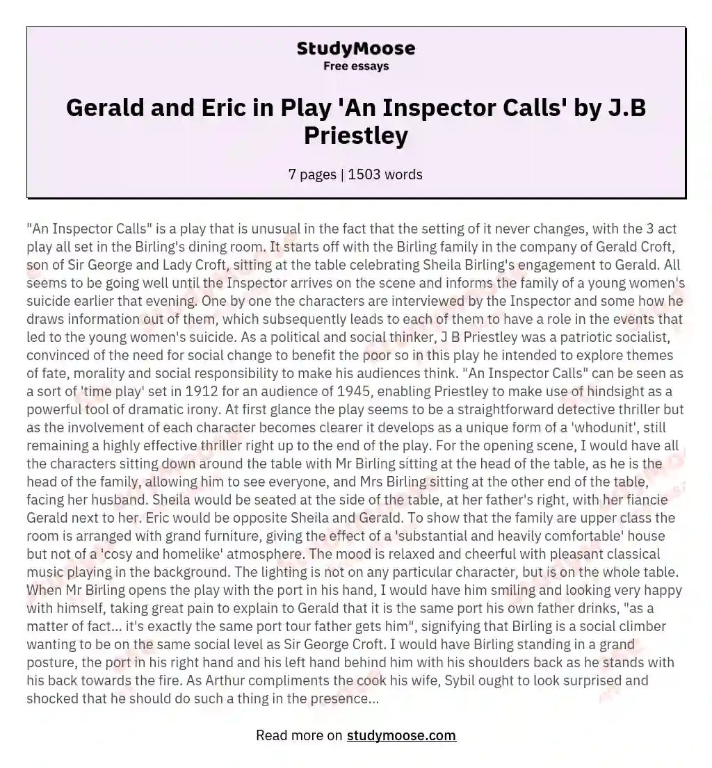 Gerald and Eric in Play 'An Inspector Calls' by J.B Priestley