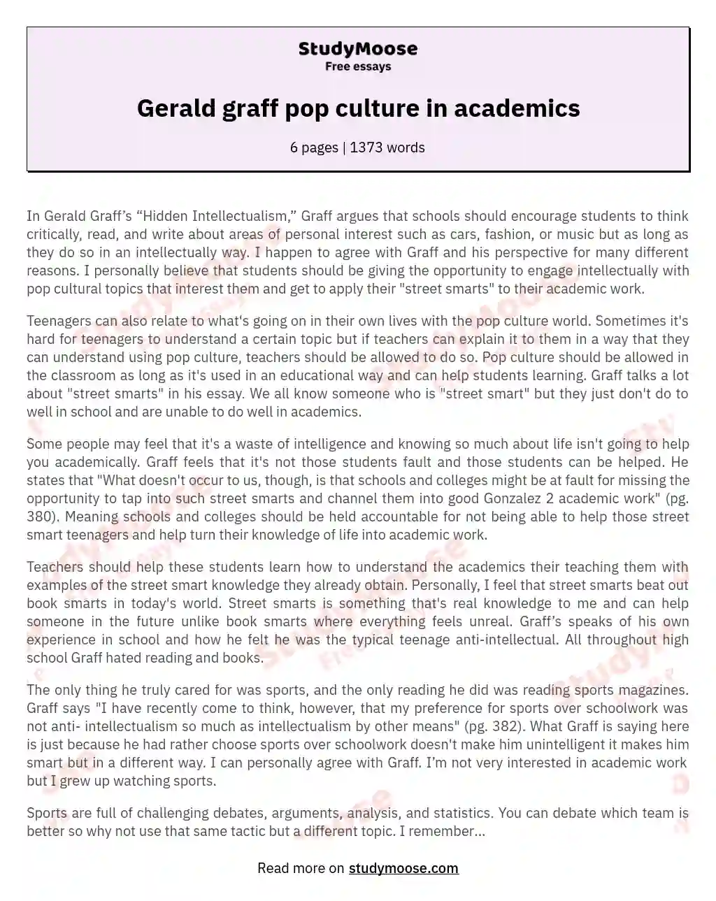 Gerald graff pop culture in academics