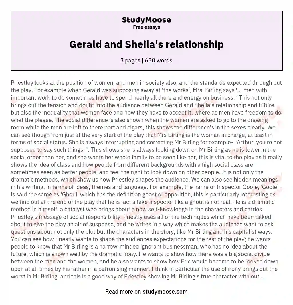 Gerald and Sheila's relationship essay
