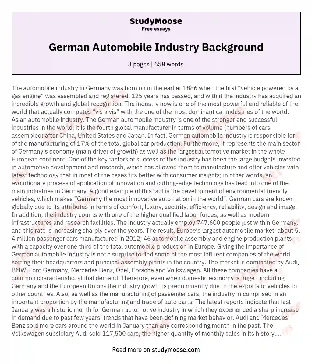 German Automobile Industry Background