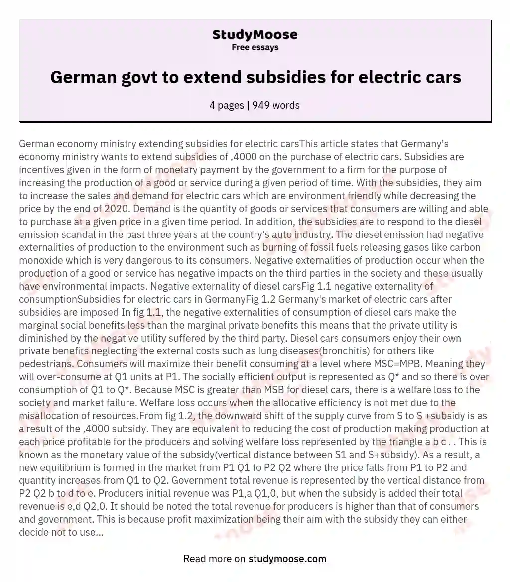 German govt to extend subsidies for electric cars