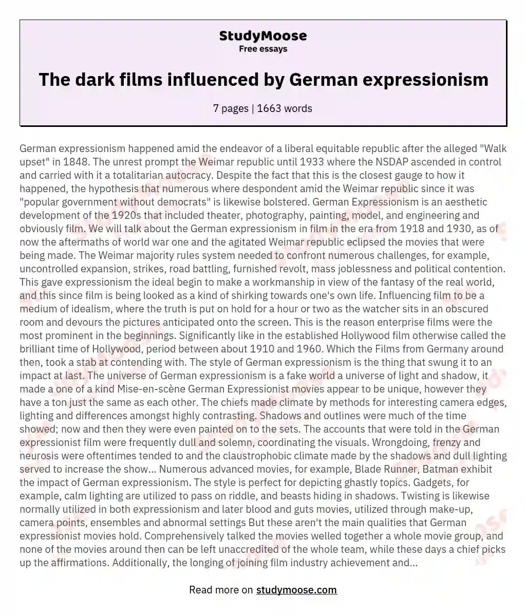 The dark films influenced by German expressionism essay