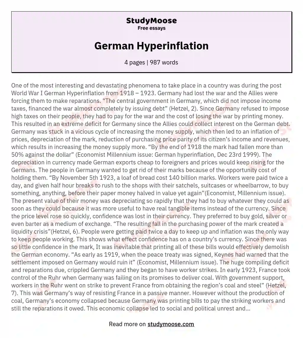 German Hyperinflation essay
