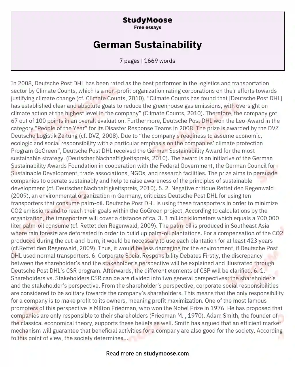 German Sustainability essay