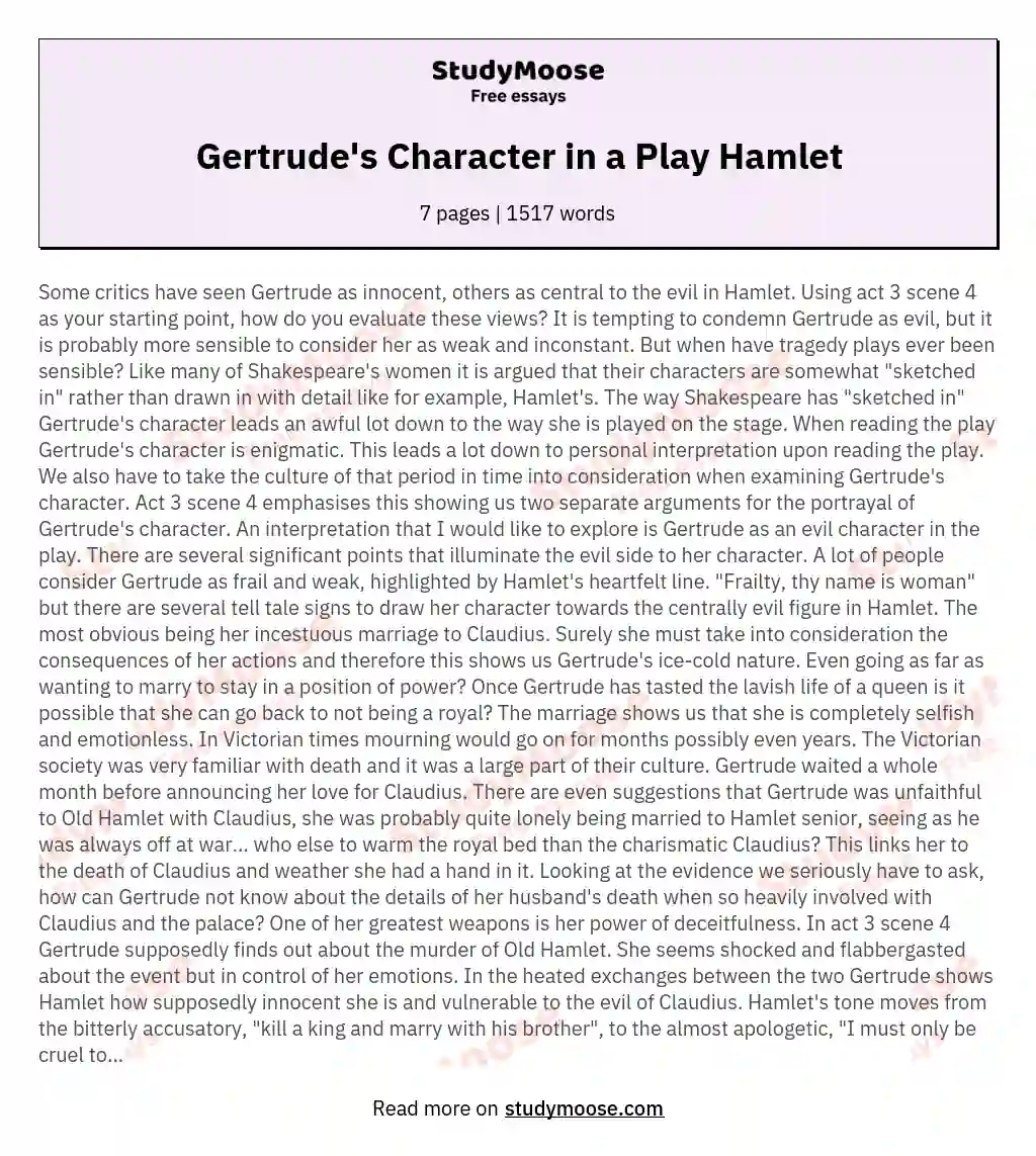 Gertrude's Character in a Play Hamlet