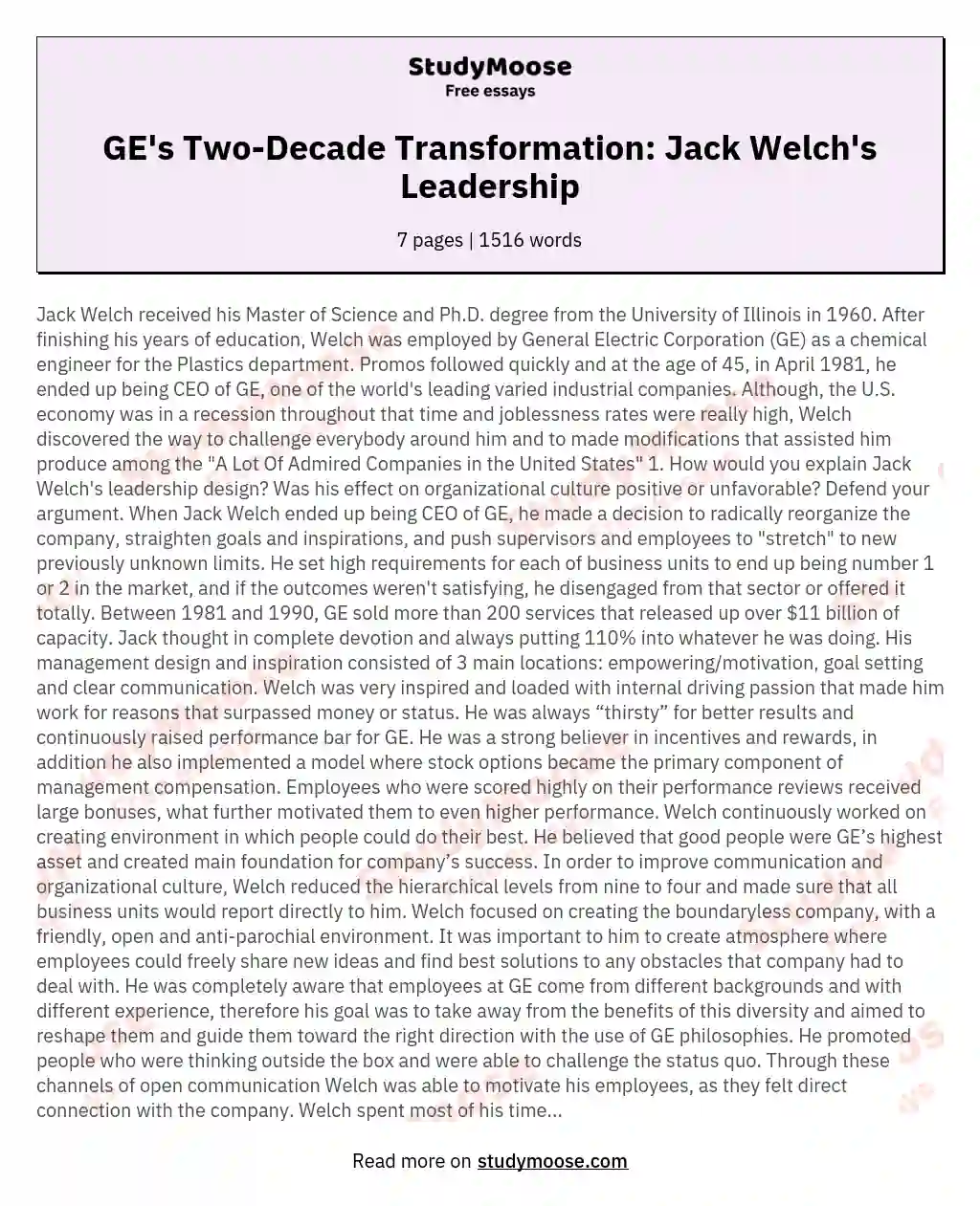 GE's Two-Decade Transformation: Jack Welch's Leadership