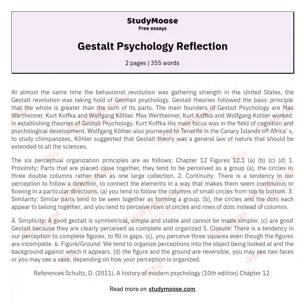 Gestalt Psychology Reflection essay