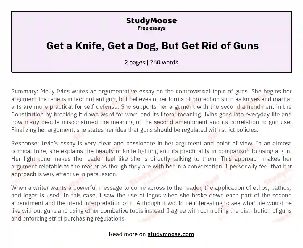 Get a Knife, Get a Dog, But Get Rid of Guns essay