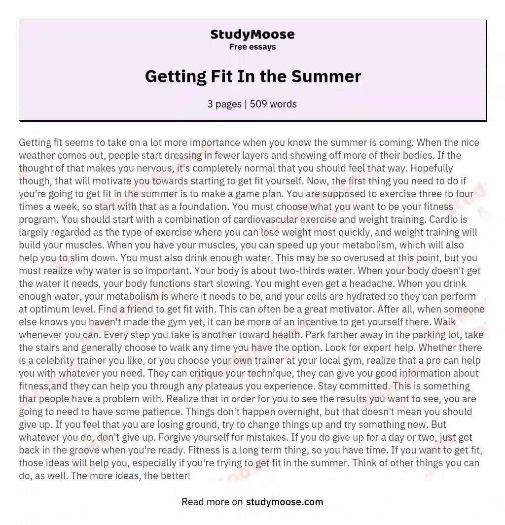 Getting Fit In the Summer essay