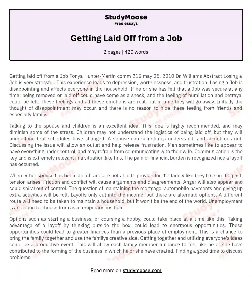 Getting Laid Off from a Job essay