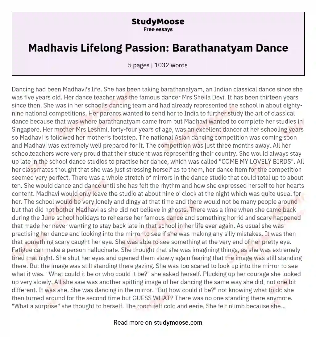 Madhavis Lifelong Passion: Barathanatyam Dance essay