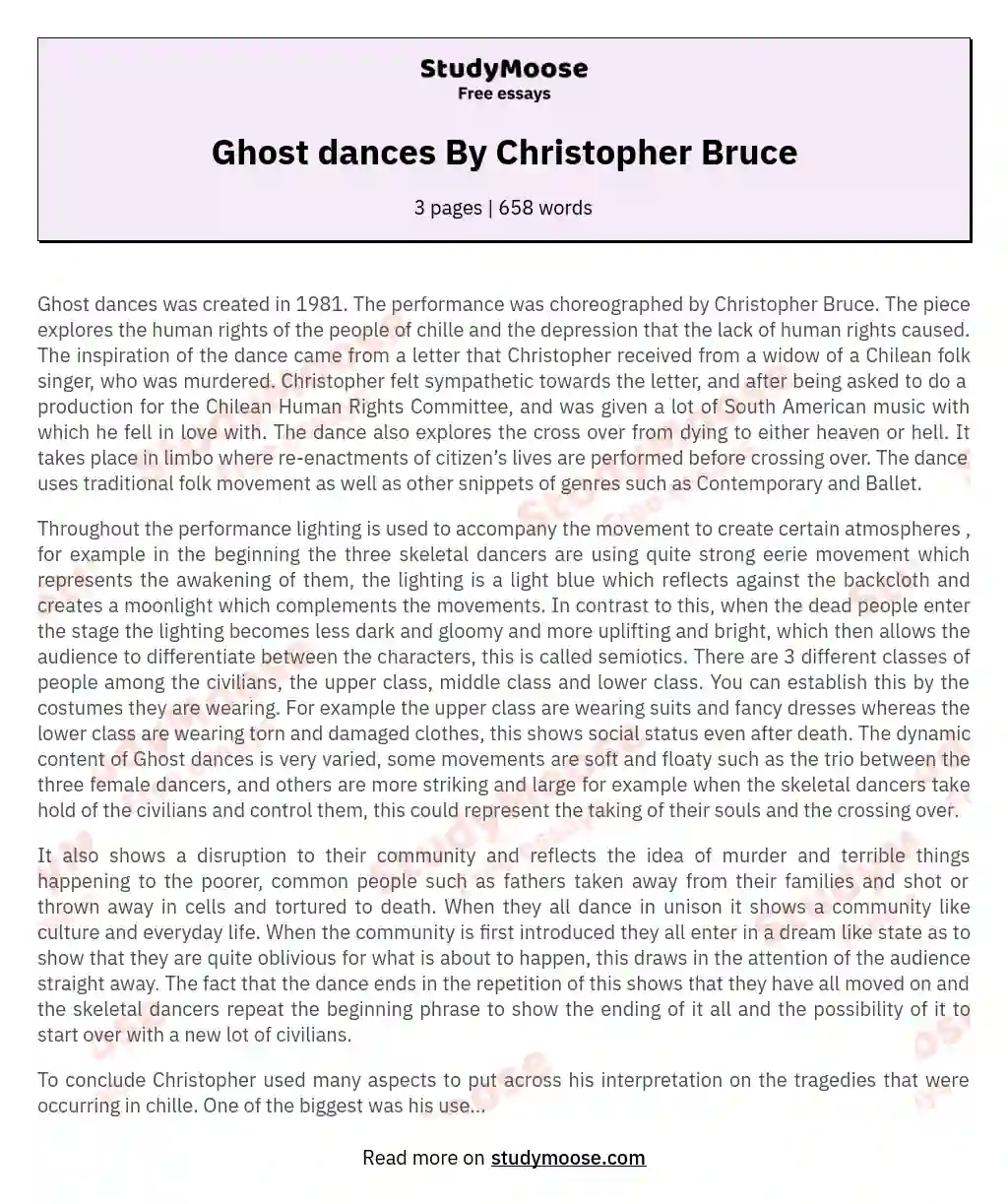 Ghost dances By Christopher Bruce essay