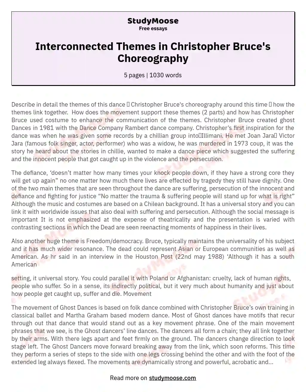 Interconnected Themes in Christopher Bruce's Choreography essay