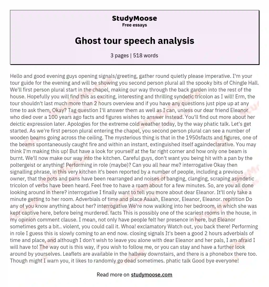 Ghost tour speech analysis essay