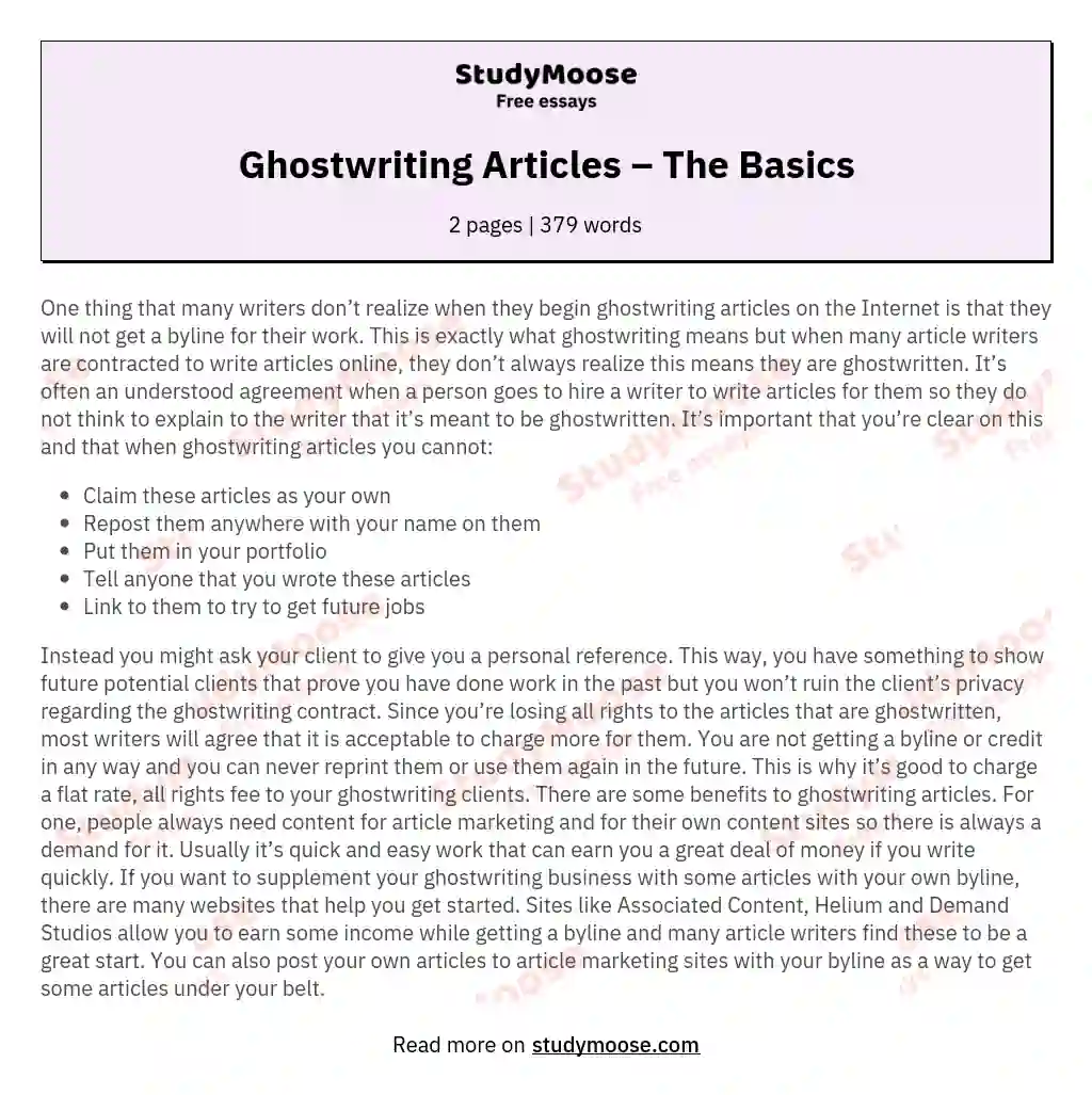 Ghostwriting Articles – The Basics essay