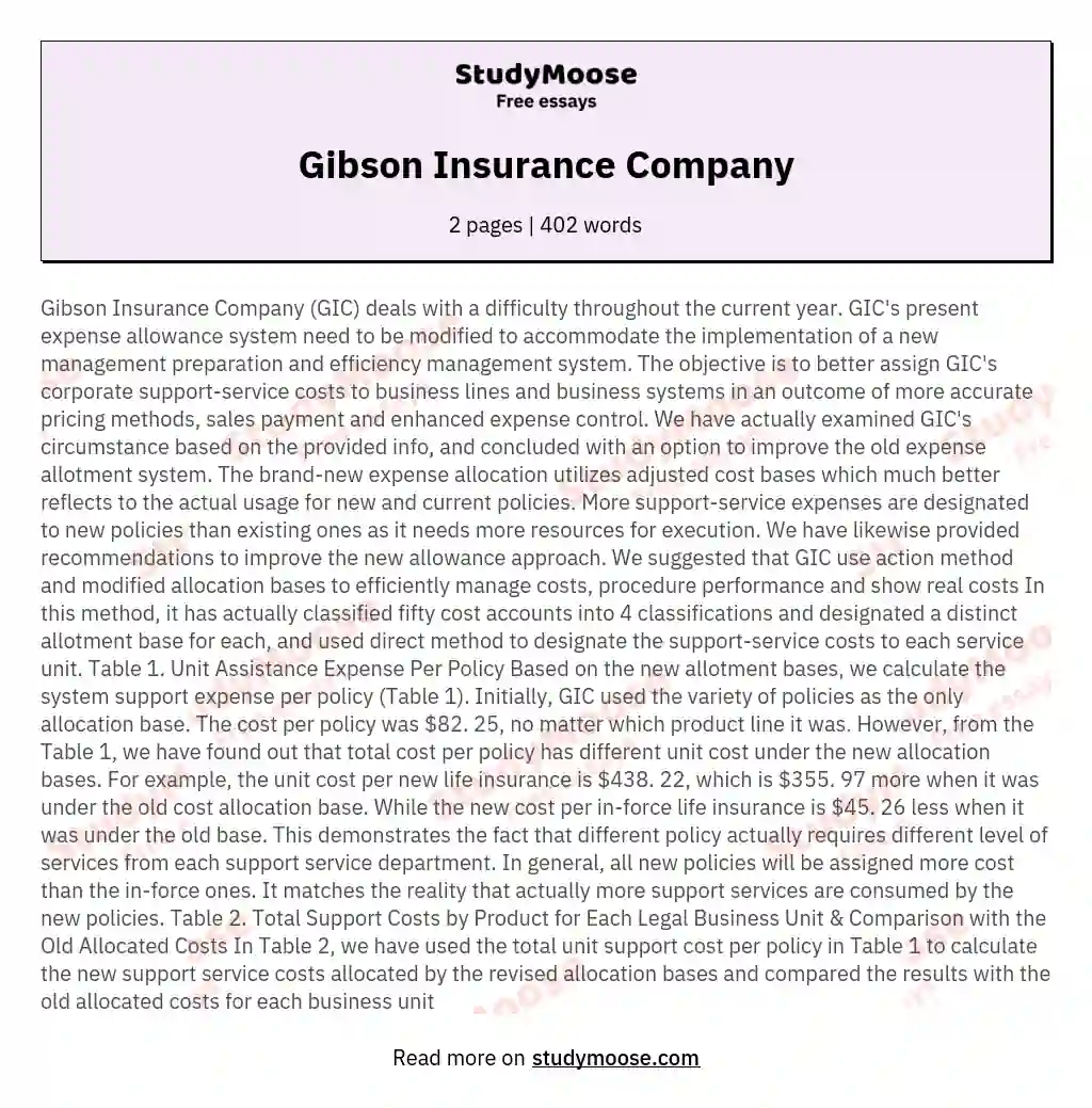 Gibson Insurance Company essay