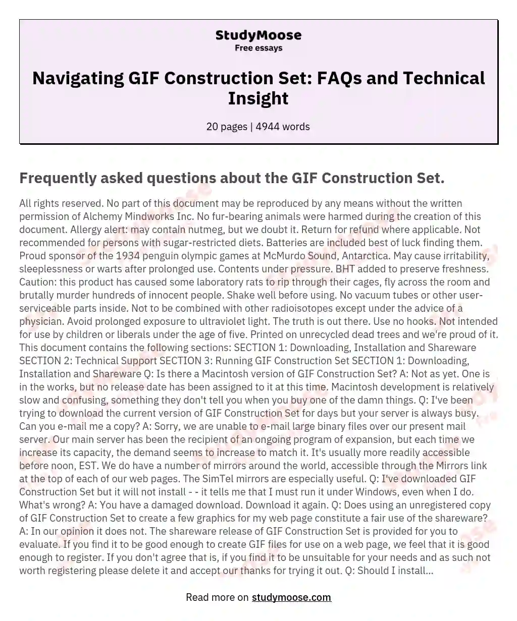 Navigating GIF Construction Set: FAQs and Technical Insight essay
