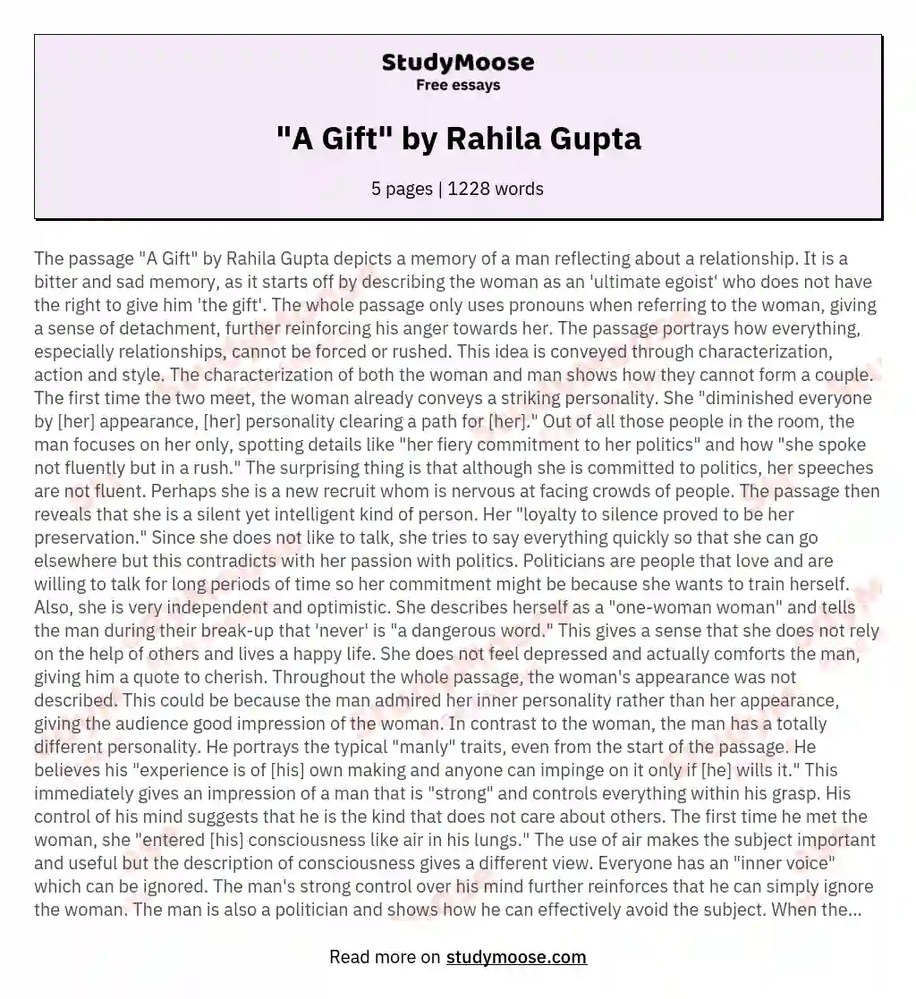 "A Gift" by Rahila Gupta essay