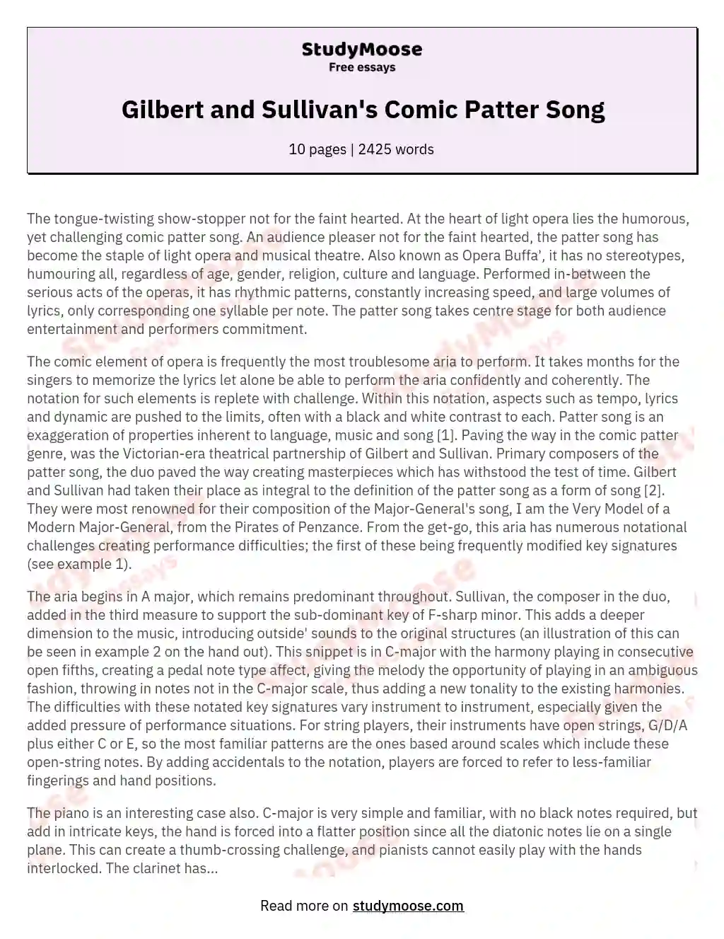 Gilbert and Sullivan's Comic Patter Song essay