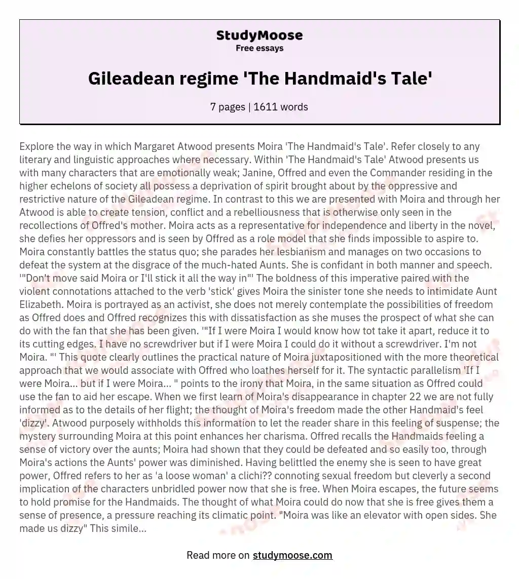Gileadean regime 'The Handmaid's Tale'