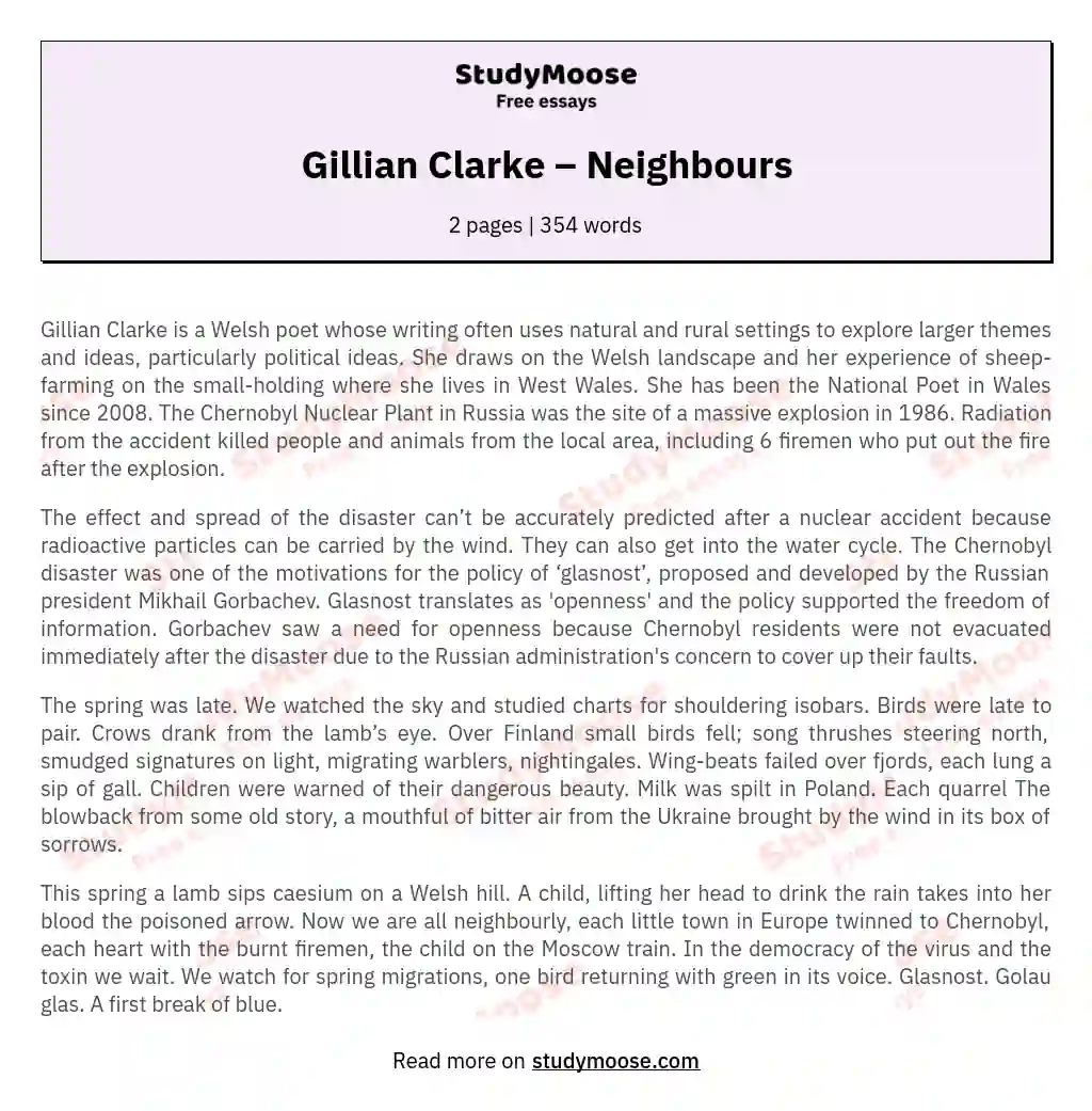 Gillian Clarke – Neighbours essay