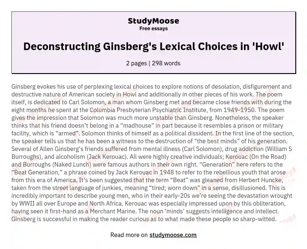 Deconstructing Ginsberg's Lexical Choices in 'Howl' essay