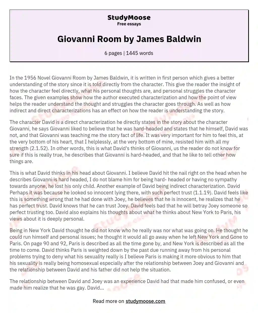 Giovanni Room by James Baldwin essay