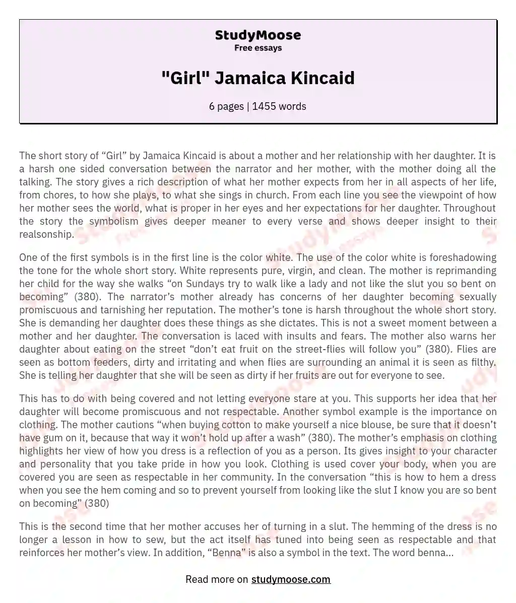 "Girl" Jamaica Kincaid essay