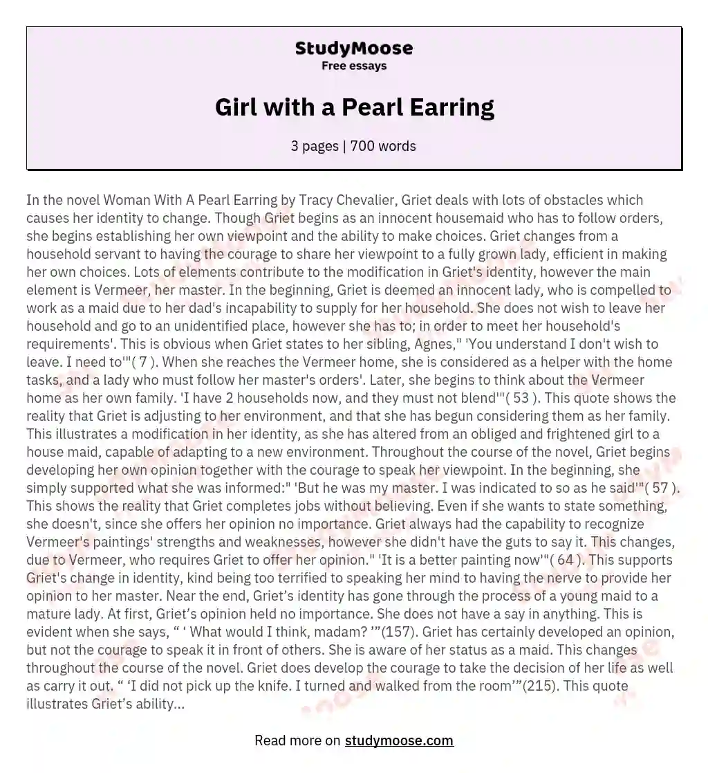 Girl with a Pearl Earring essay