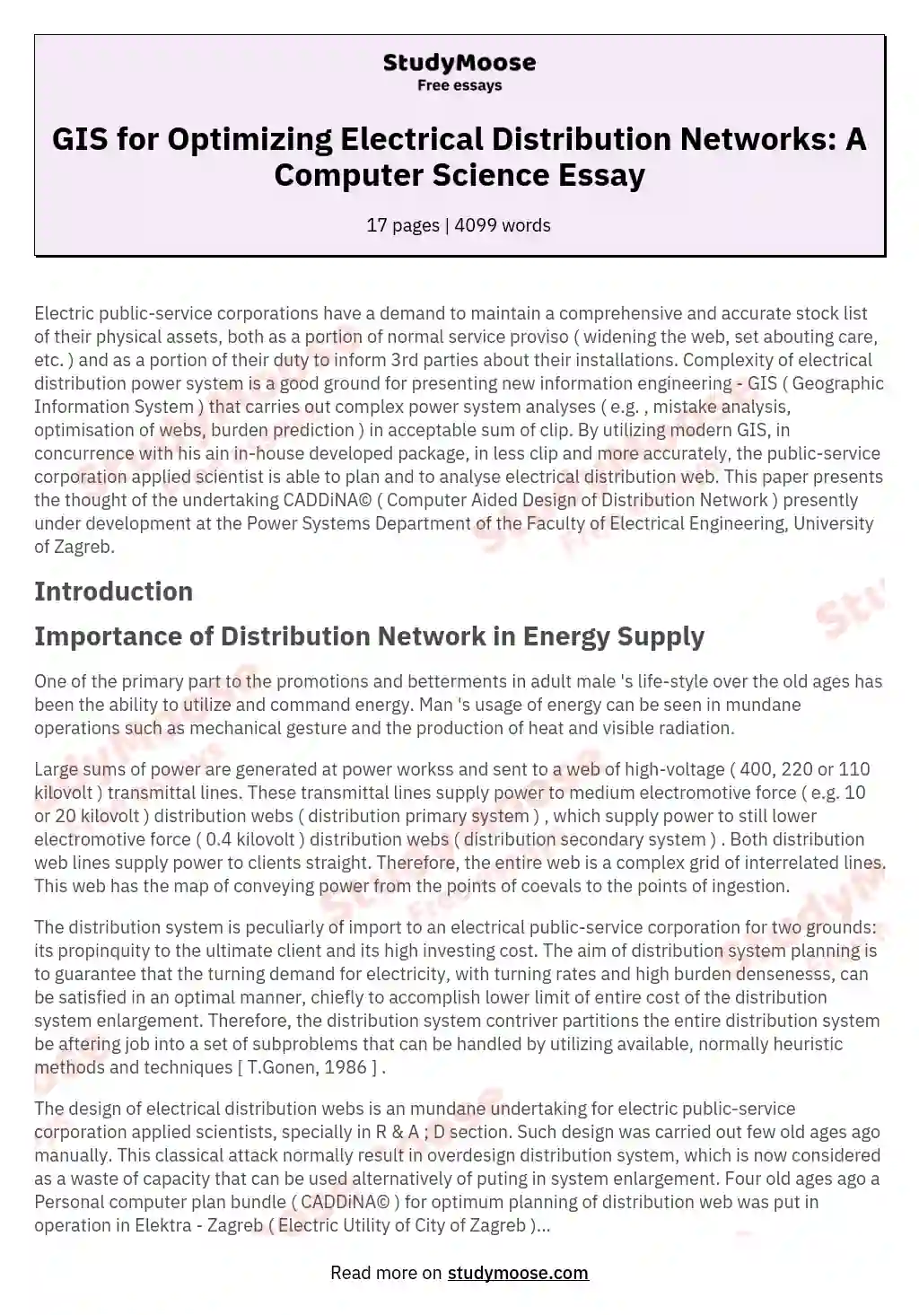 GIS for Optimizing Electrical Distribution Networks: A Computer Science Essay