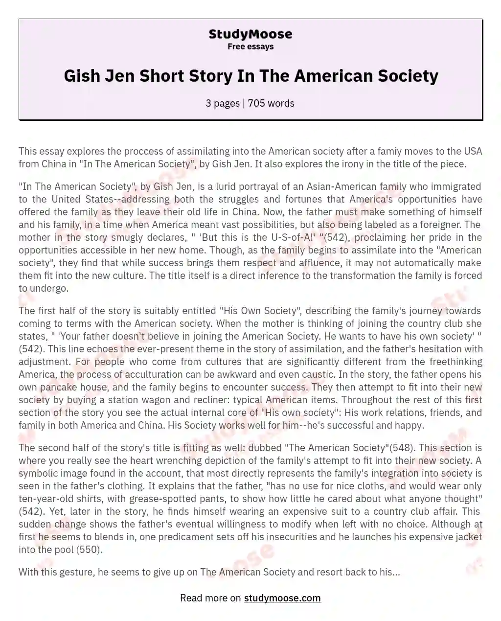 Gish Jen Short Story In The American Society essay