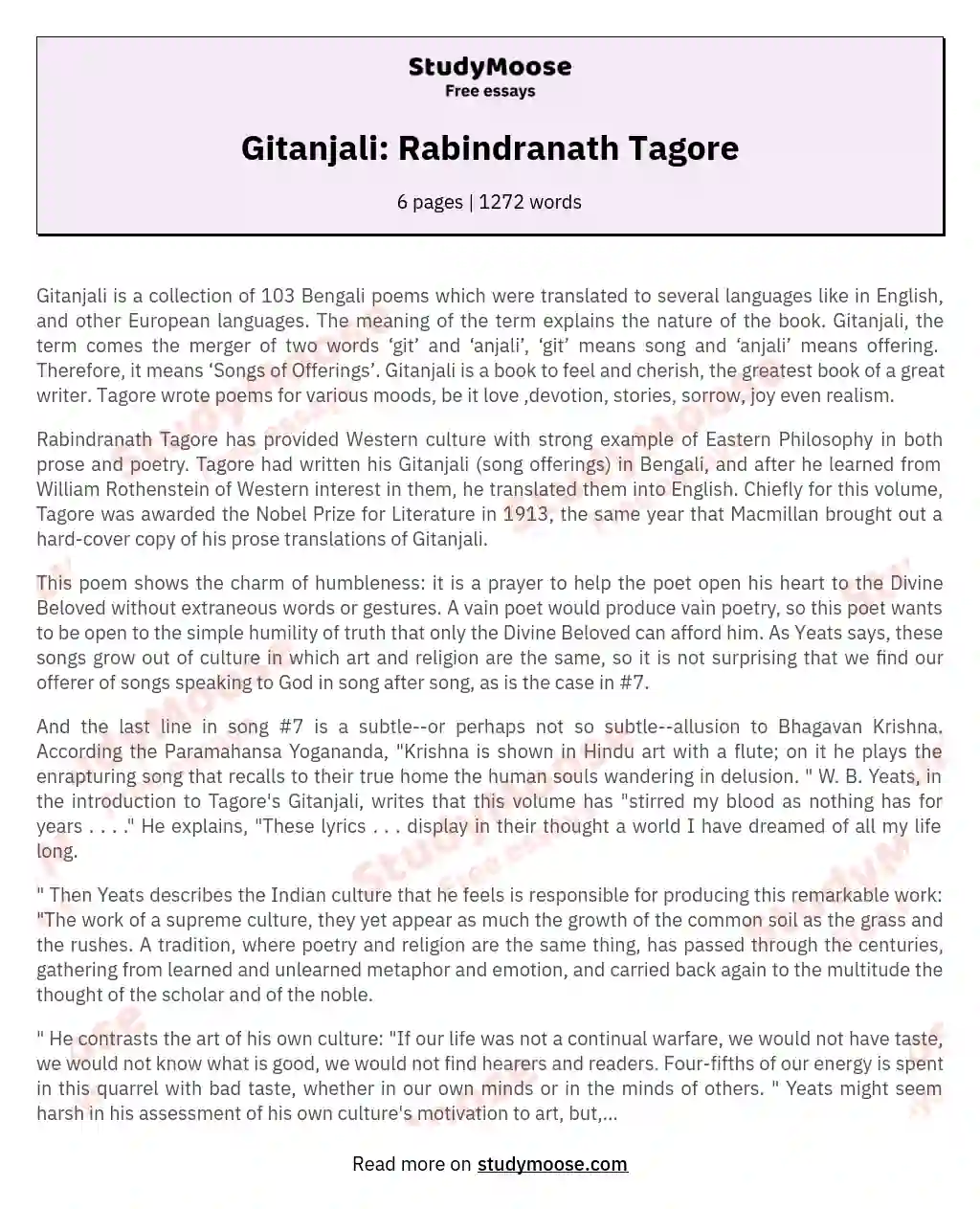 Gitanjali:  Rabindranath Tagore essay