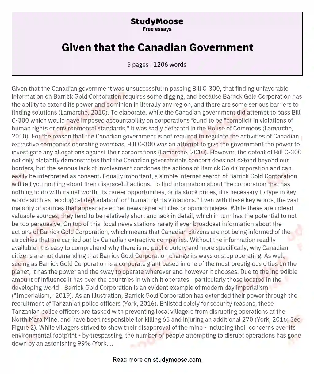 canadian government essay topics