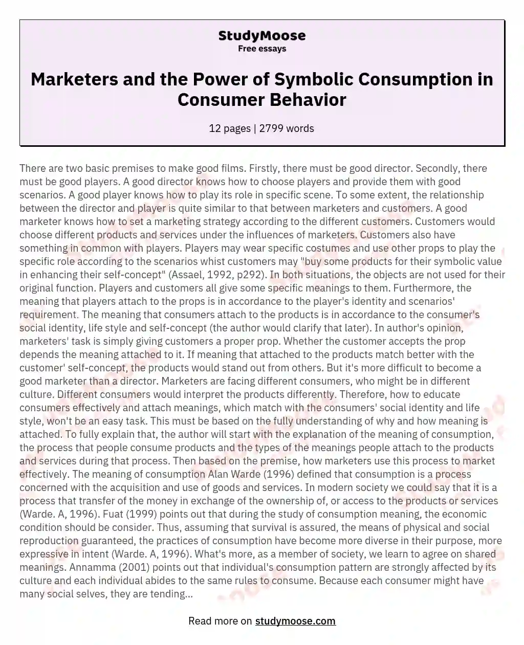 Marketers and the Power of Symbolic Consumption in Consumer Behavior essay