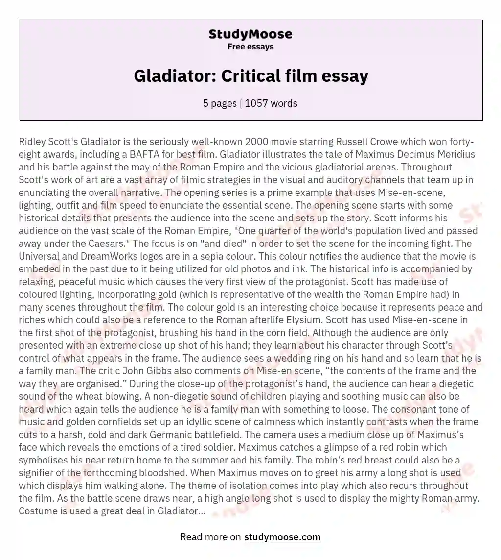 Gladiator: Critical film essay